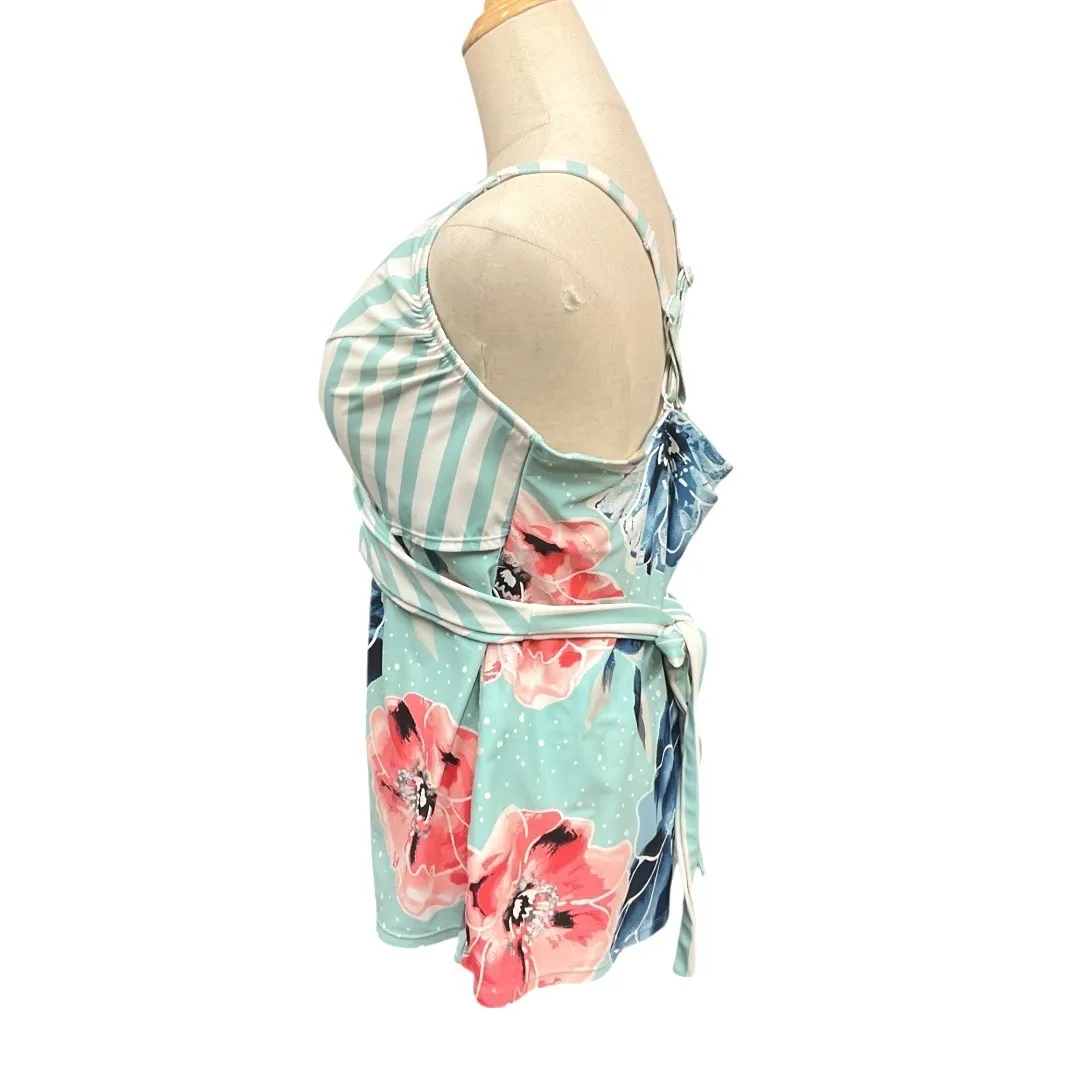 Cacique Women's Sleeveless Stripe Floral Printed Tankini Swimsuit Top Size - Image 4