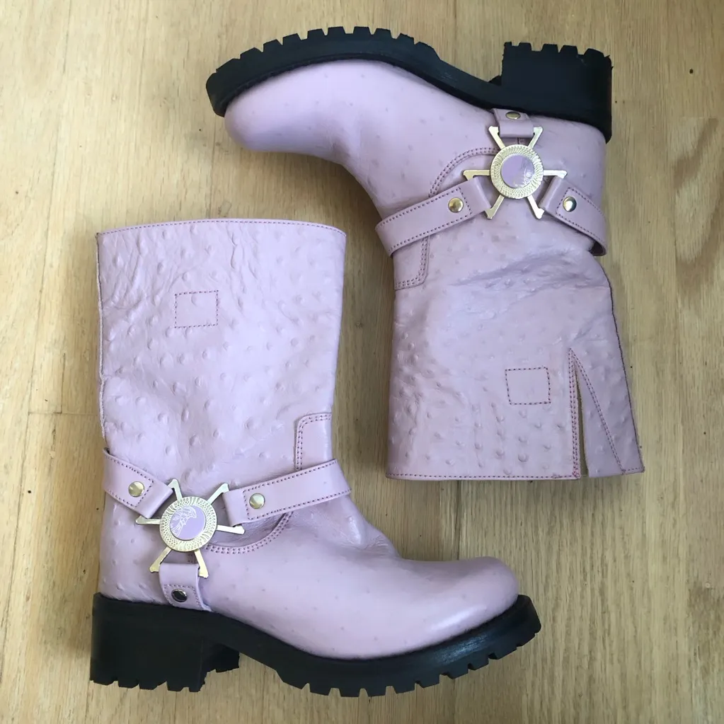 Versace collection women’s boots Moto boot pink embossed size 36 - Image 3