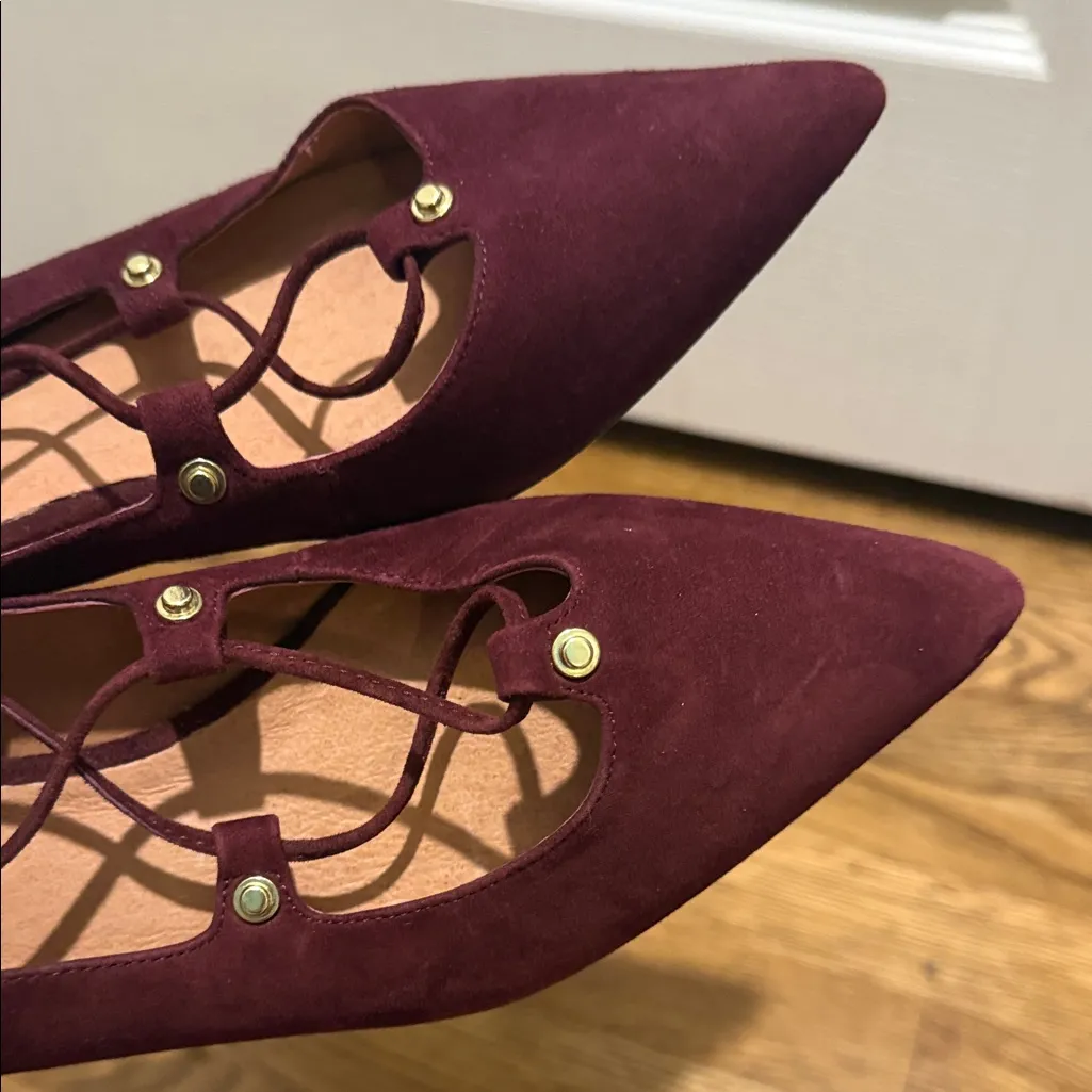 HALOGEN maroon suede lace-up pointy toe ballet flats size 8 - Image 11