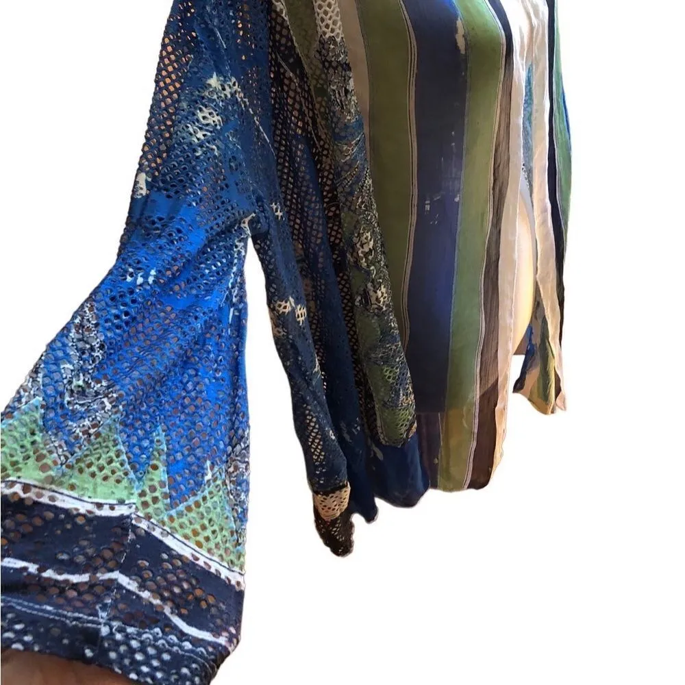 Chicos mesh blue white green swimsuit cover up size 3. Art to wear watercolor - Image 2