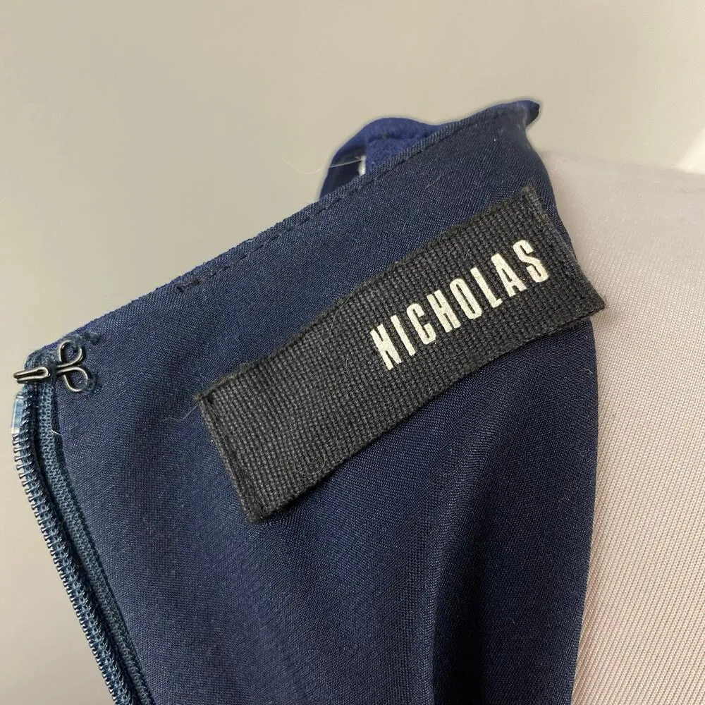 NICHOLAS Navy Crepe Deep V Gathered Sleeveless Dress Size 8 Formal Cocktail Blue - Image 12