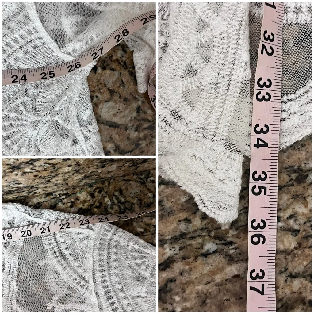 White Sheer Lace Kimono Duster Women’s 1X Boho Festival Beach Cover Up Crochet - Image 6