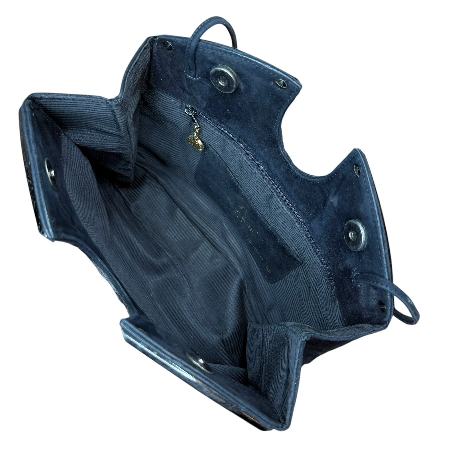 Vintage 1980's Sidonie Larizzi Paris Suede Croc Embossed Avant Garde Bag‎ RARE Black - Image 8