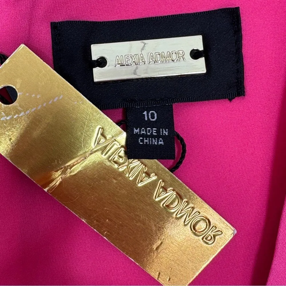 Alexia Admor Daisy Ruched Drape Surplice Sheath Dress Hot Pink 10 Cap Sleeve - Image 11