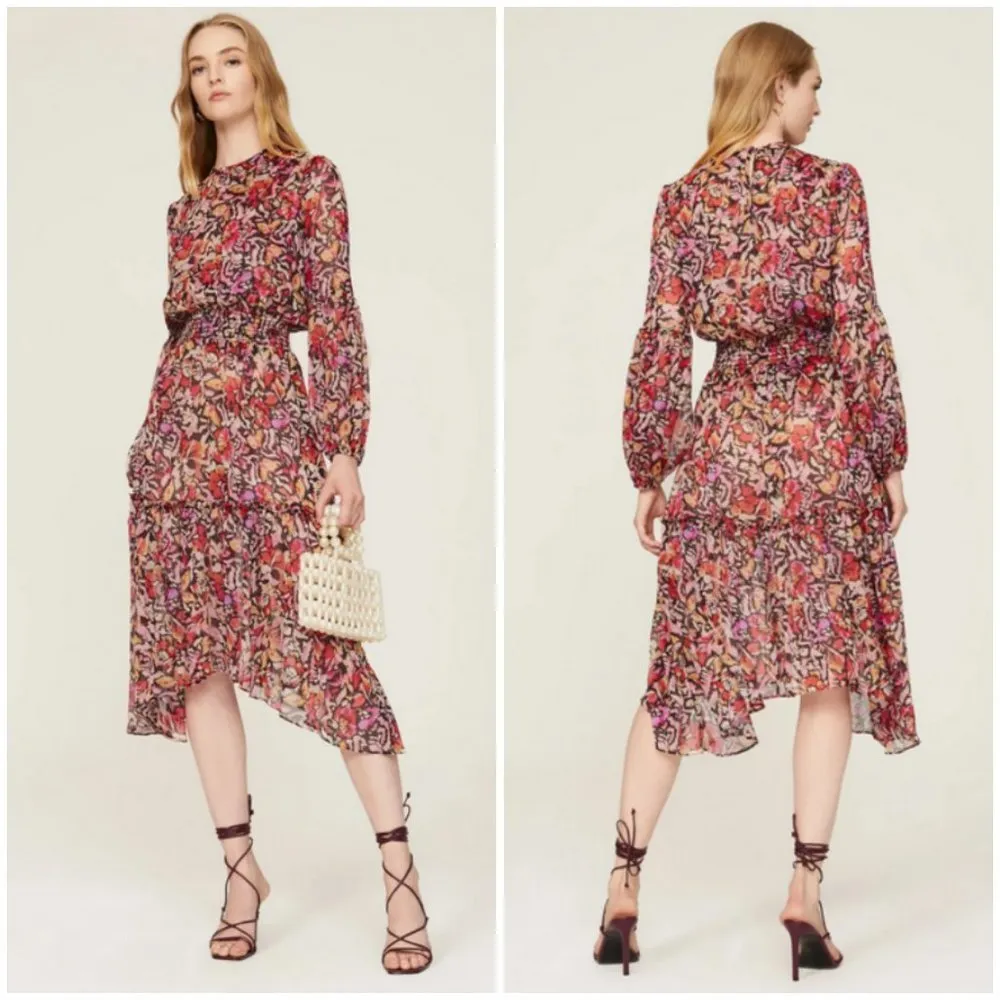 đź’•MISA LOS ANGELESđź’• Simone Printed Chiffon Midi Dress ~ Fire Flora XS NWOT - Image 4