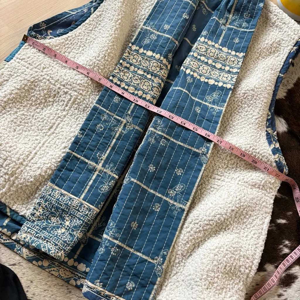 FREE PEOPLE Vera Plaid Patch Sherpa Vest Oversized Boho Size Small - Image 7