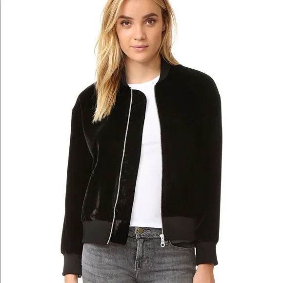 frame denim Frame  Black Velvet Bomber Jacket - Image 2