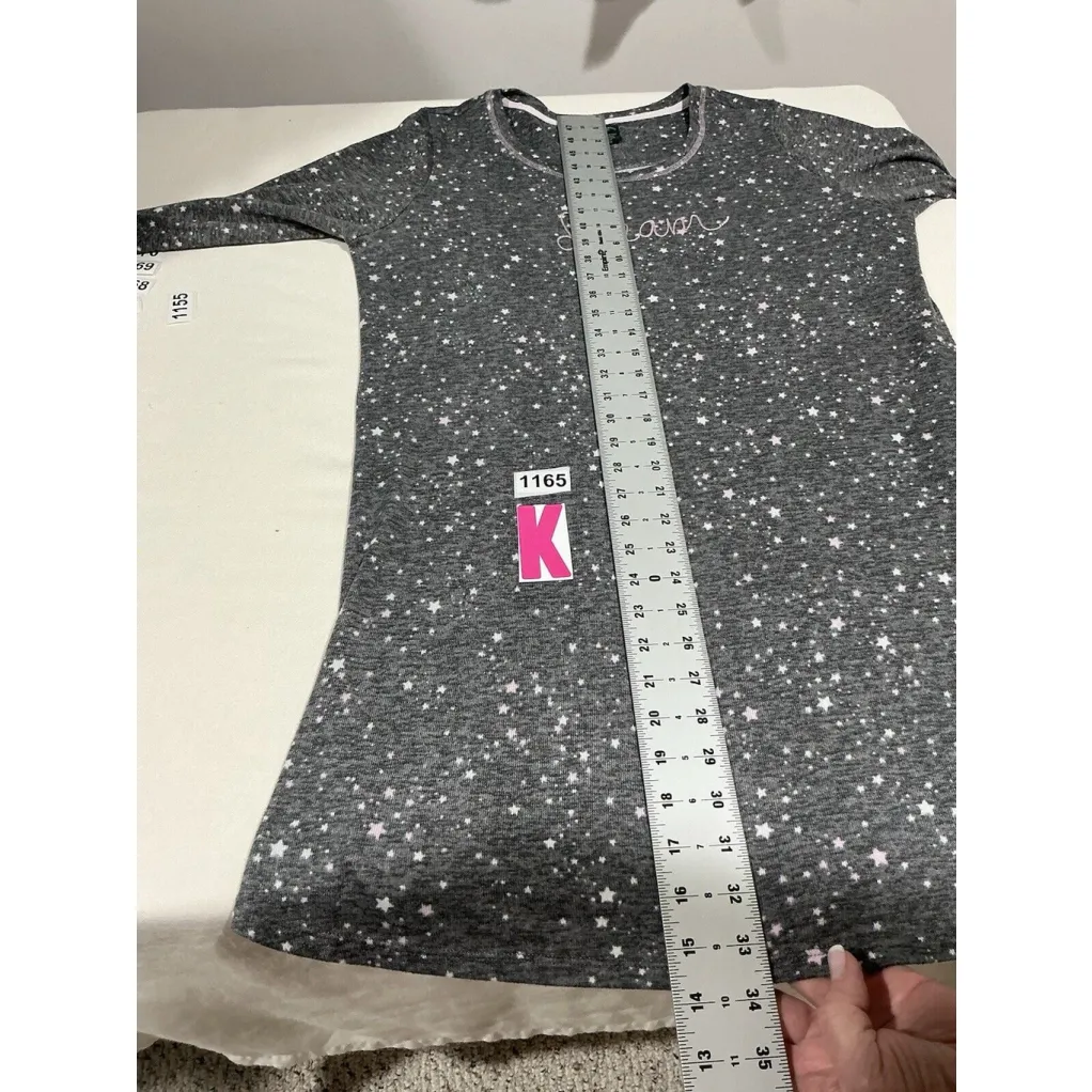 Woman’s Laura Ashley Large Gray With Pink Stars Sleep Shirt - Image 6