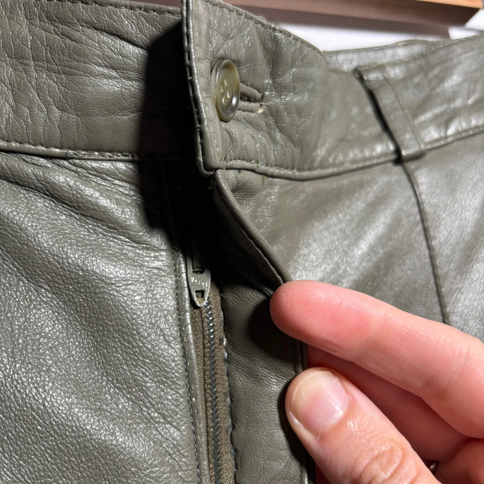 VTG‎ Baldini Italy Gray Green Leather Pants Trousers High Waisted Pants Womens S - Image 3