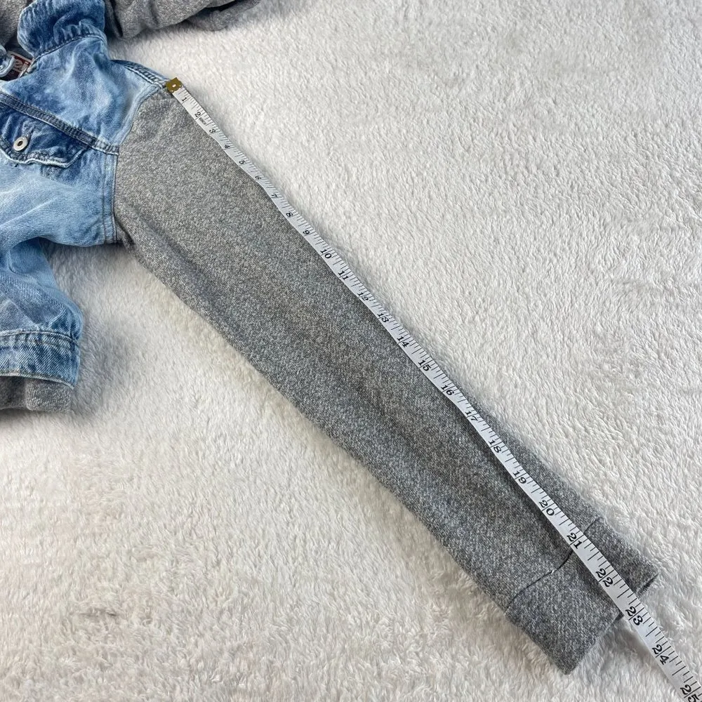 Lei Plum Sweatshirt Sleeve Hooded Jean Jacket Juniors Size S Blue Gray Button Up - Image 9