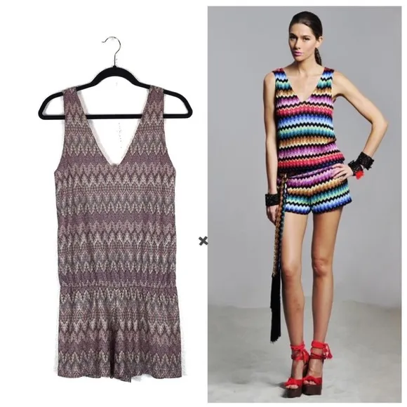 Alexis Colorful Chevron Zigzag Crochet Knit Romper - Image 2