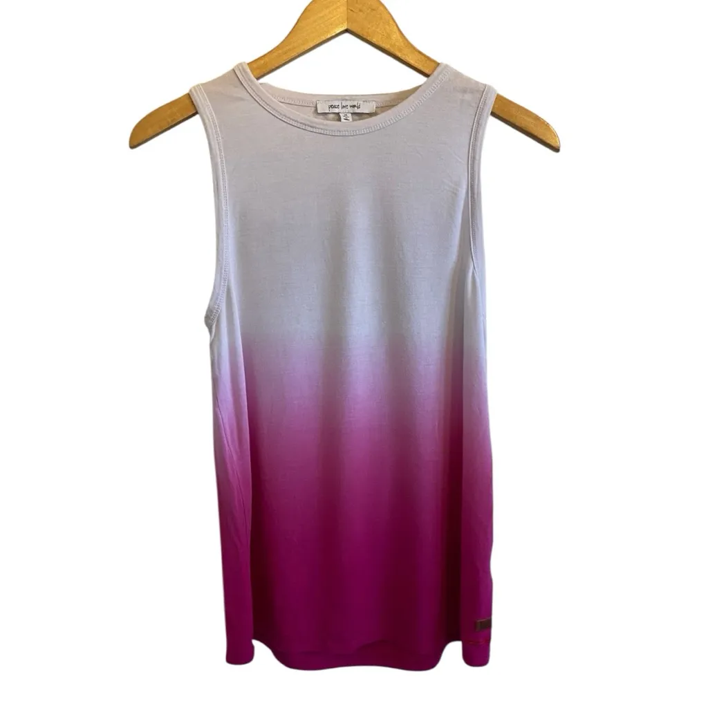 Peace Love World Ombre Pink and White Sleeveless Tank Top - Image 2