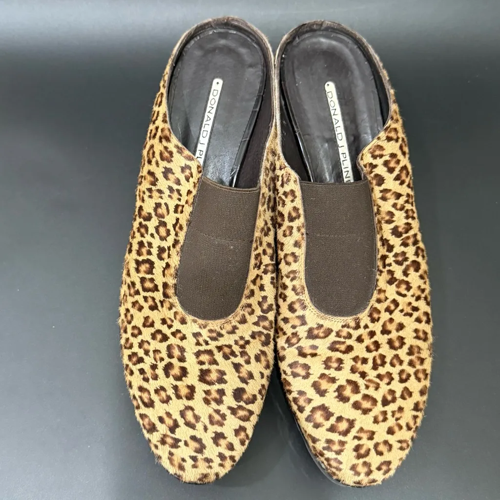 DONALD J PLINER Rasha Leopard Animal Print Calf Hair Mules Clogs Size 7.5 NARROW Brown - Image 3