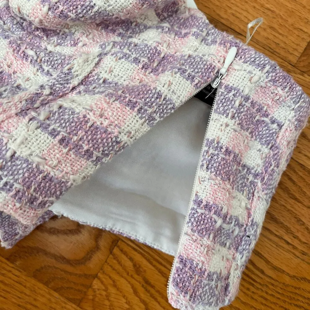 Zara Tweed Corset Crop Top Purple/Pink/White plaid pattern l Zip side and lined - Image 8