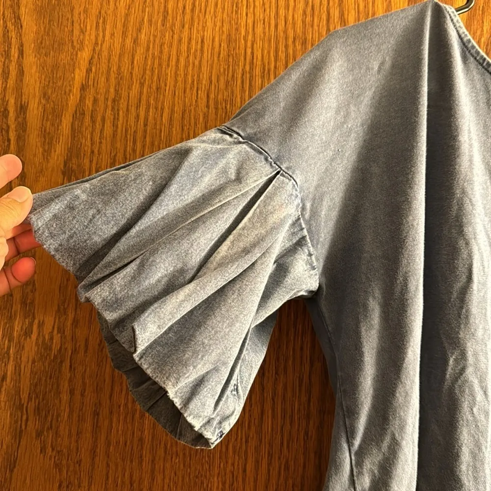 Frye Blue Flowy Bell Sleeves Blue Blouse Size Large EUC #1059-OAK - Image 4