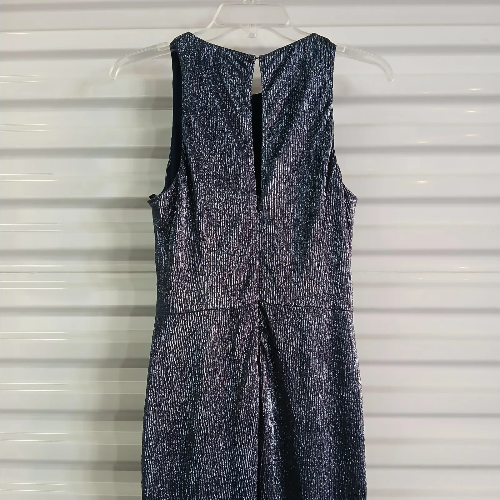 Dessy Collection Evening Gown Women's 6 Blue Metallic Maxi Dress Wedding Party - Image 8