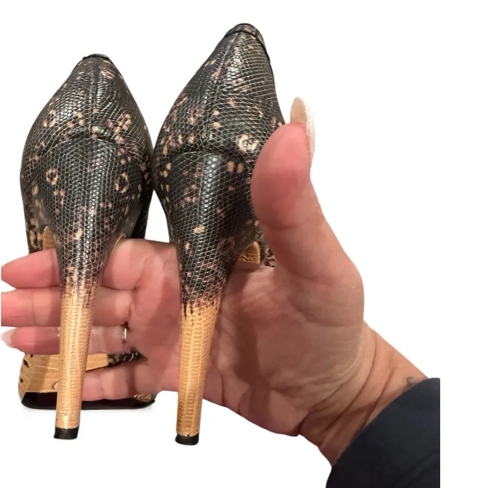 Proenza Schouler Lizard Embossed Leather Pump Lasercut Brown Tan Stiletto Heels - Image 5