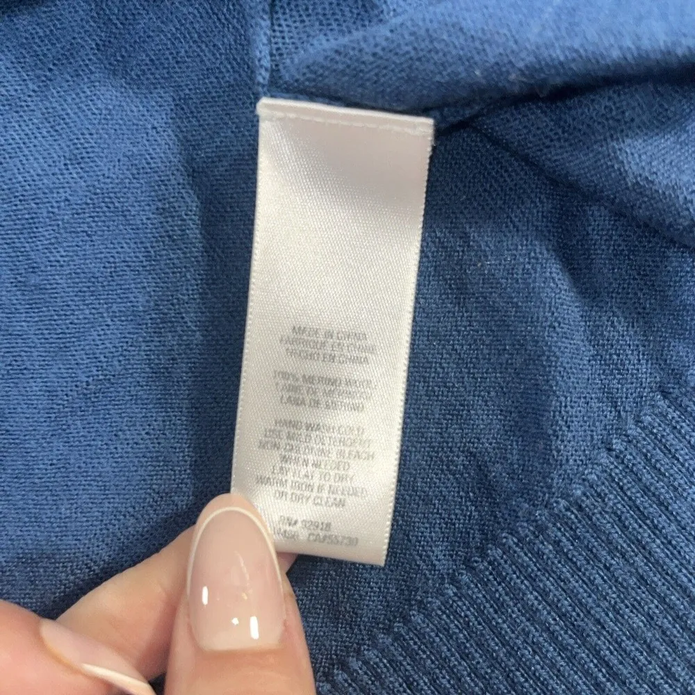 Juicy Couture 100% Wool 3/4 Sleeve Blue Pullover Sweater Open Back S P Small - Image 6