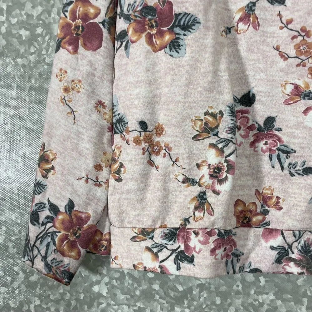 Gypsies & Moondust Pink Floral Neck Cutout Sweatshirt - Size Large - Lightweight - Image 4