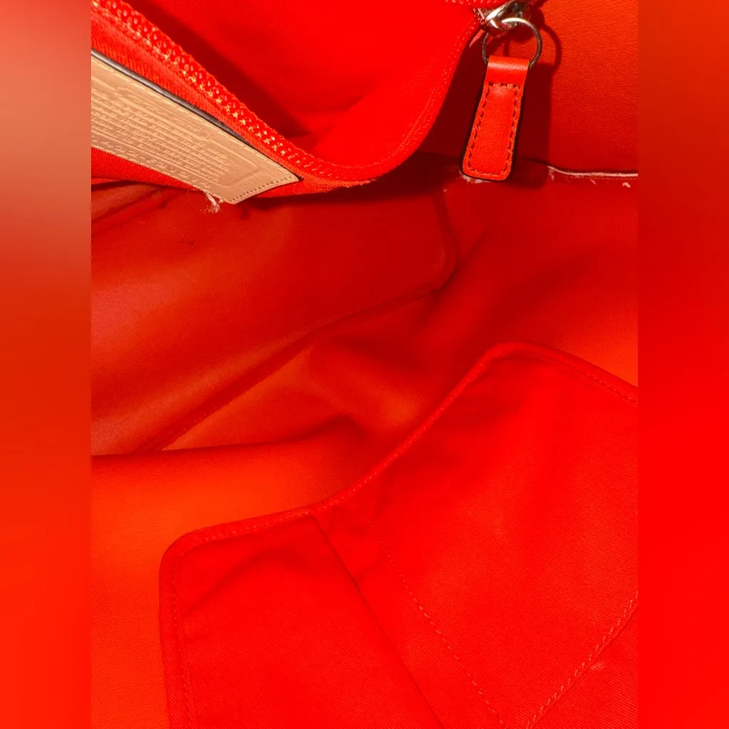 Coach Peyton Floral Print Top Handle Tote Bag Pink Orange White Leather Bag - Image 11