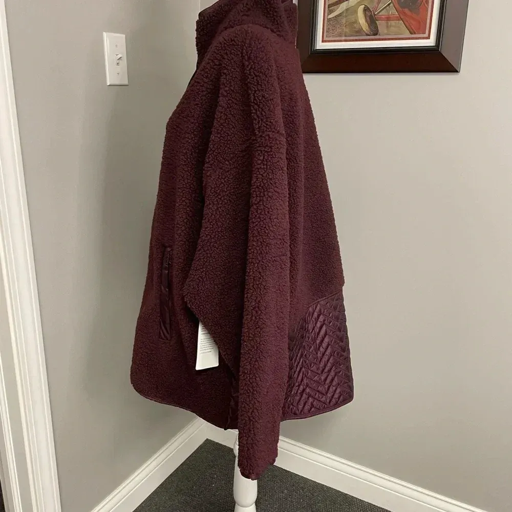 Athleta Womens Maroon Cozy Sherpa Snap Sweatshirt NWT 2X - Image 2
