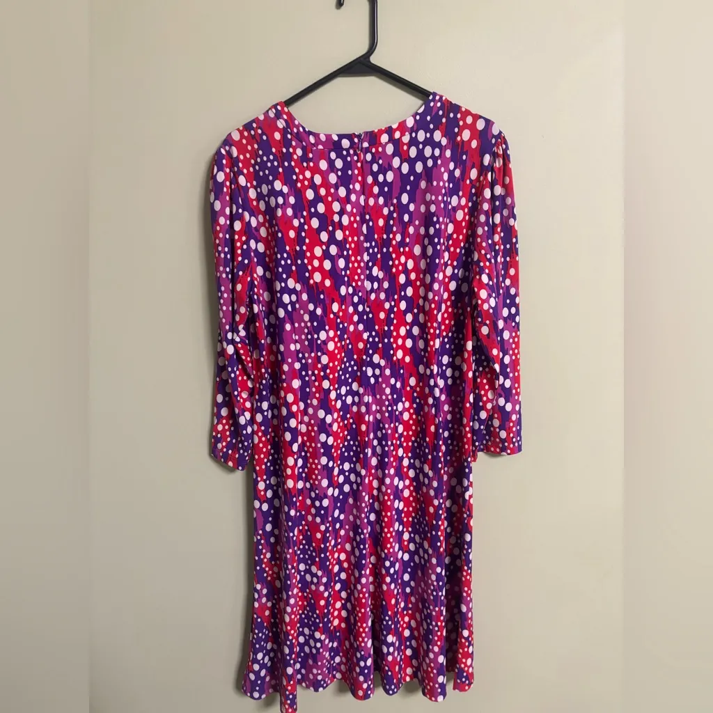 Bob Mackie Polka Dot Medley Print Dress Size XL Red Purple White Waist Tie New V - Image 2