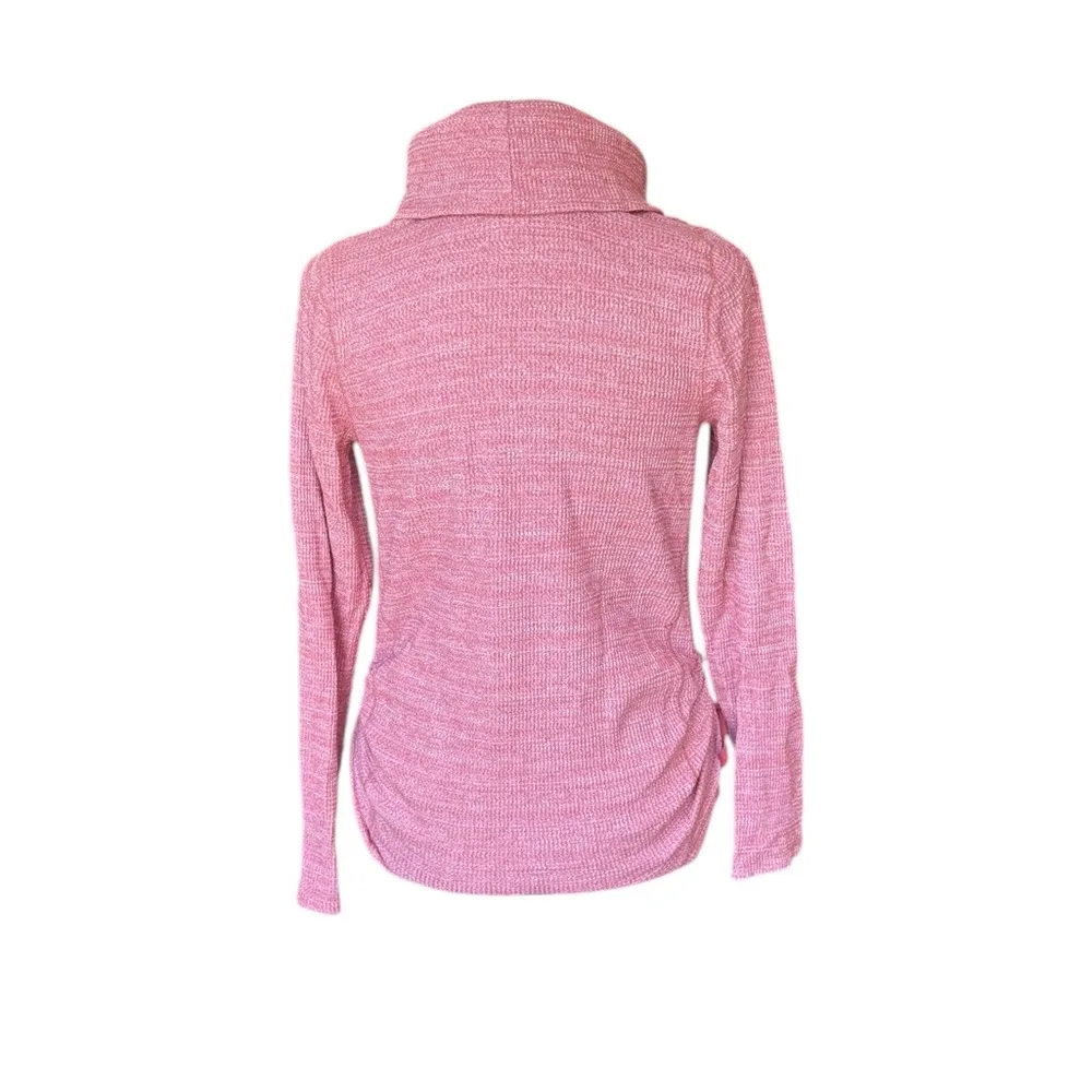 J. Jill Pink Cowl Neck Sweater Heathered Texture Cinched Hem Womens Small Pink - Image 3