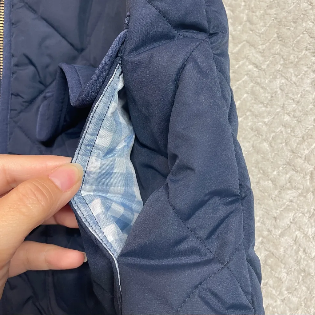 J.Crew Womens S Navy Blue Puffer Zip Up Vest Gingham Print Snap Buttons Preppy - Image 10