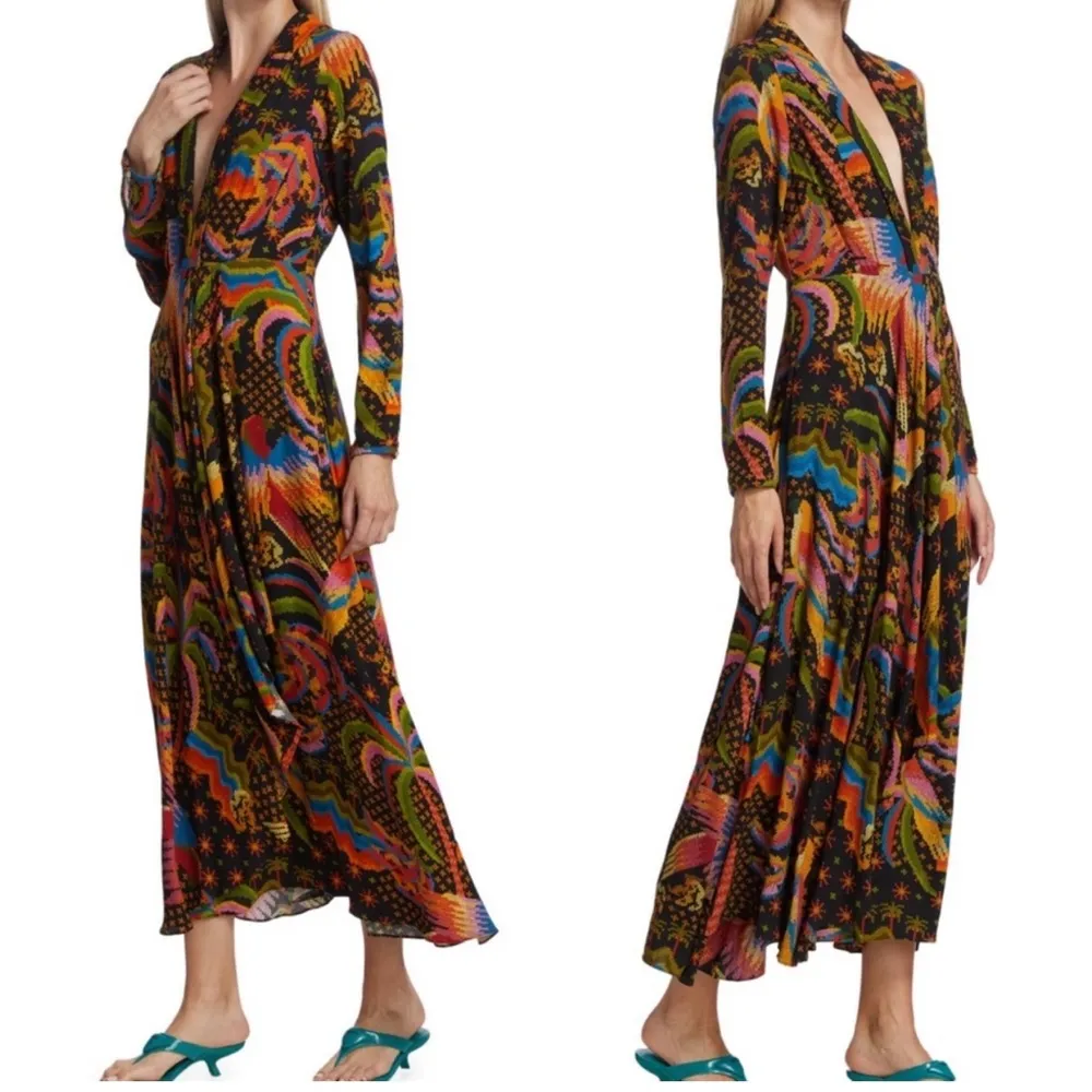 FARM RIO Macaw Island Printed Maxi Dress Tropical Vacation XS Black - Image 3