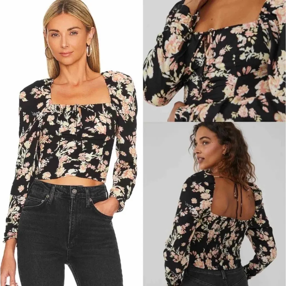 Free People Hilary Printed Long Sleeve Casual Top Black Combo Size XS - Image 8