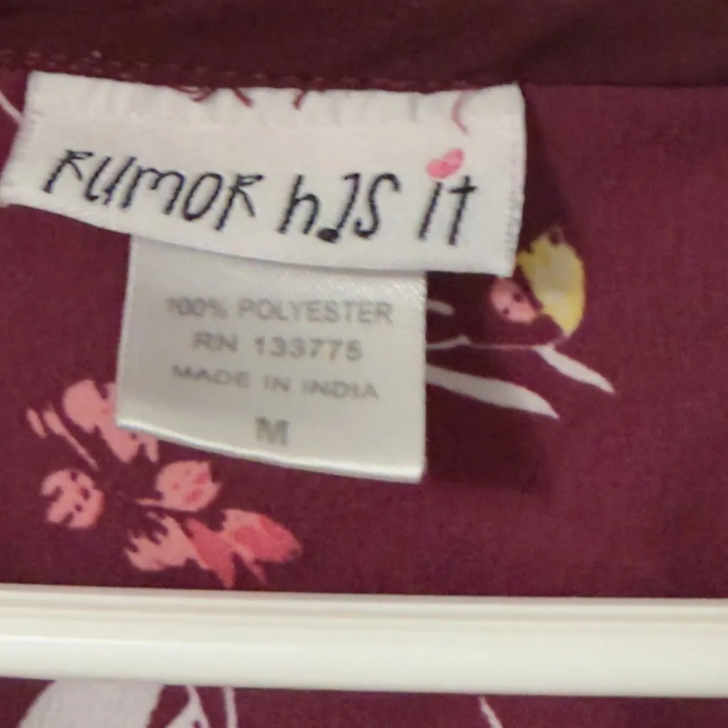 Maternity Floral Burgundy Blouse Purple Size M - Image 3