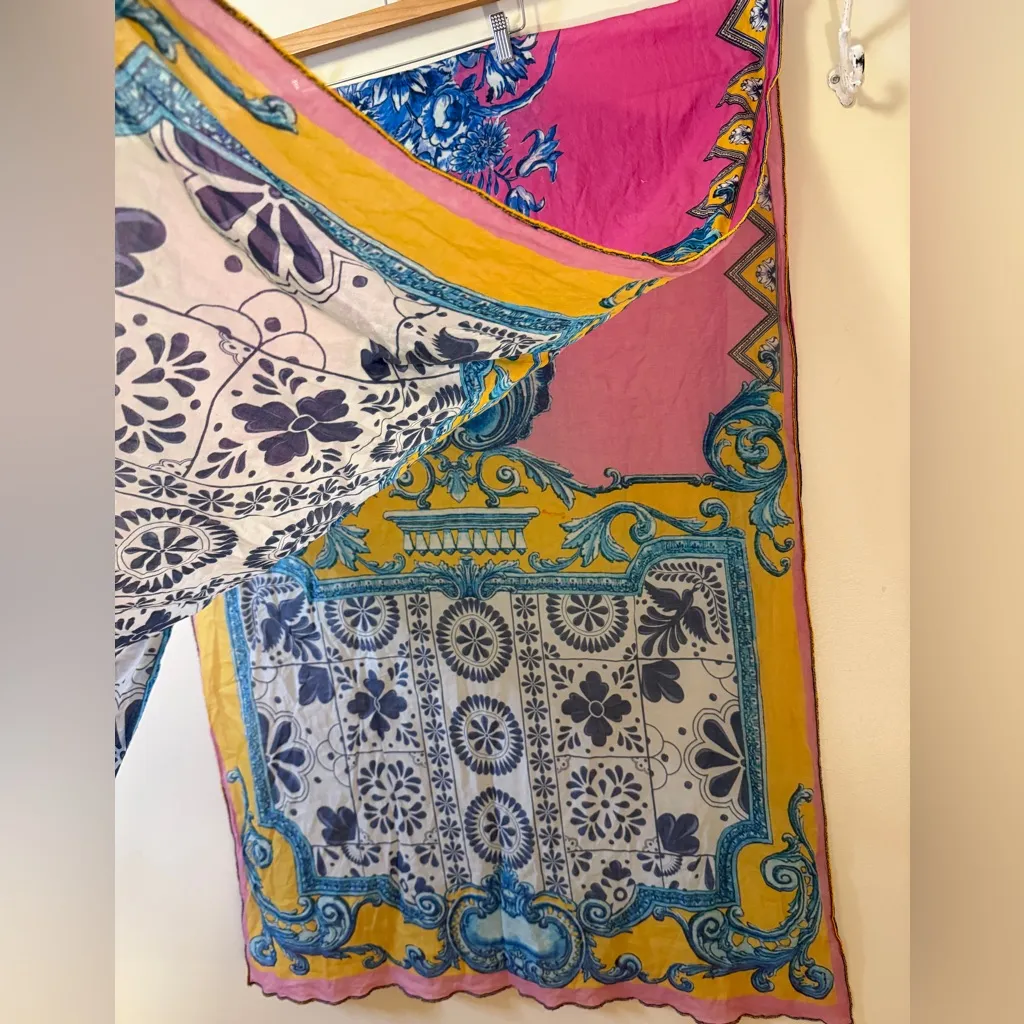 Shawl Wrap Scarf Sarong Baroque Ornate Vase Floral Gold Pink Large - Image 4