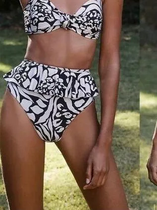 NEW Beach Riot Daisy Ruffle High Waist Bikini Bottom Black Cream Size XS - Image 1