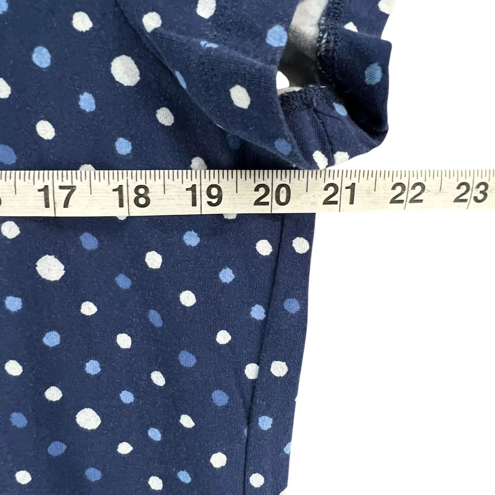 Lands End Dress Womens L Navy Blue Polka Dot Ruffle Hem Jersey Casual Coastal Size L - Image 9