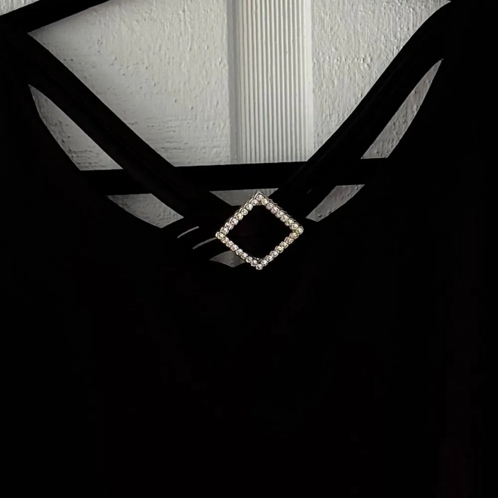 Keomi Black Top Size Large Eembellished Blouse Sheer‎ Sleeves Gem on the back - Image 3