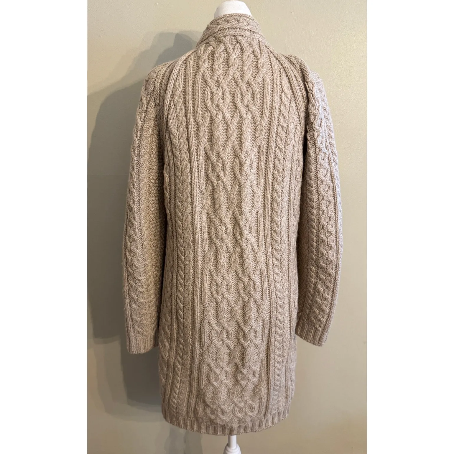 ARAN CRAFTS Vintage Chunky Knit Buttons Cardigan Cable Knit Fisherman Size L Tan Size L - Image 4