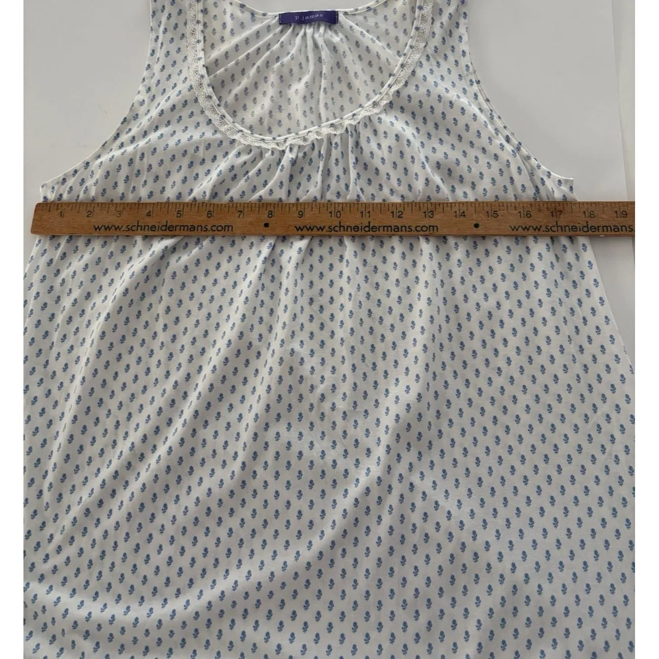 P. Jamas Pima Cotton Night Gown XS White Blue Floral Cottagecore Prairie Trad - Image 10