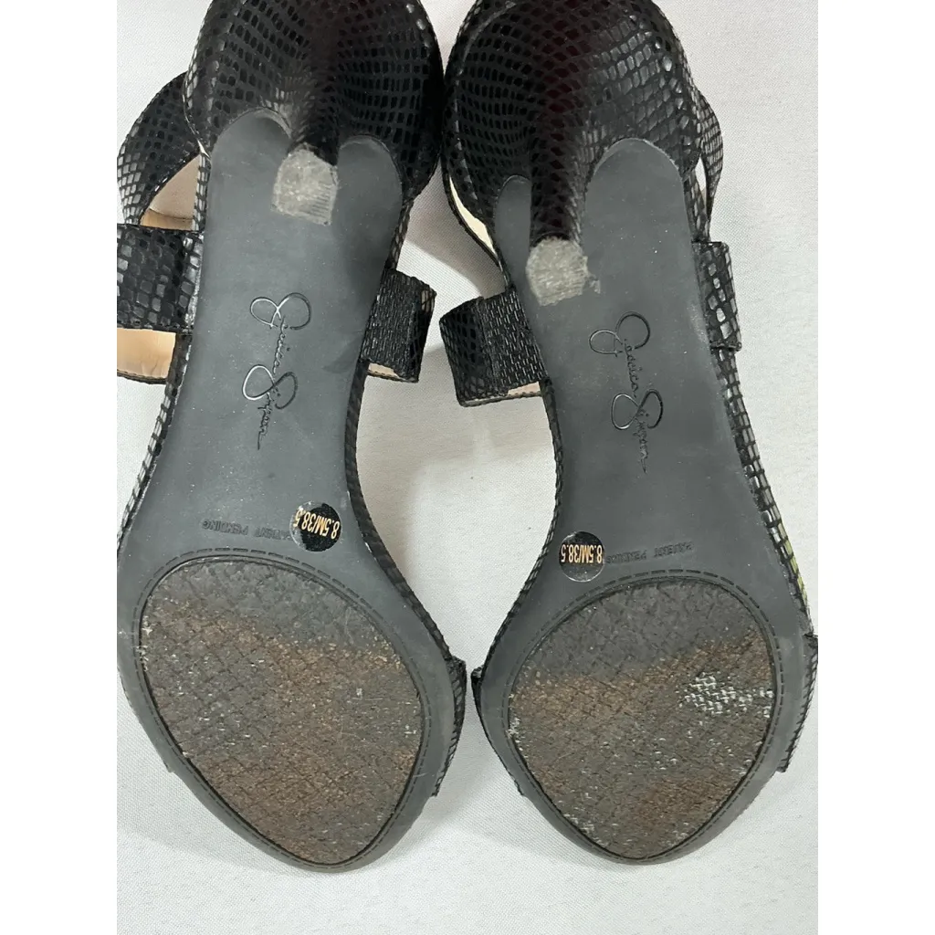 Womans Jessica Simpson Stiletto Sandals 8.5 M Black Open Toe Back Zip Strappy - Image 7