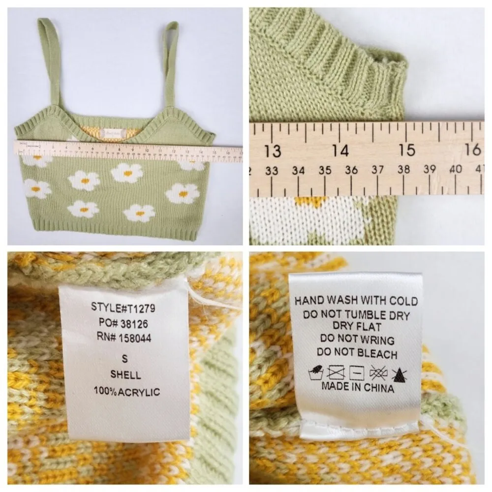 Altar'd State Floral Knit Sweater Crop Top Size S Green White Daisy Flowers - Image 5