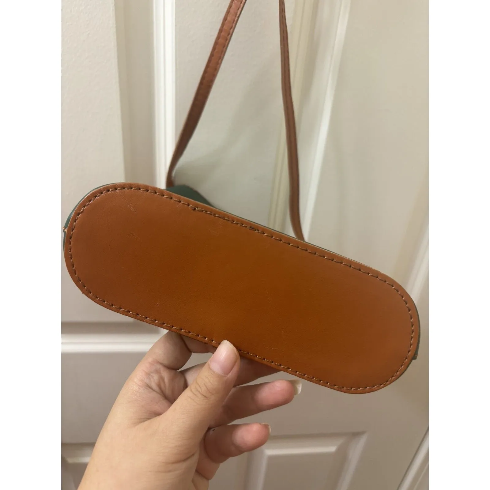 Green BROWN Leather Purse Vera Pelle Italian Crossbody Handbag - Image 7