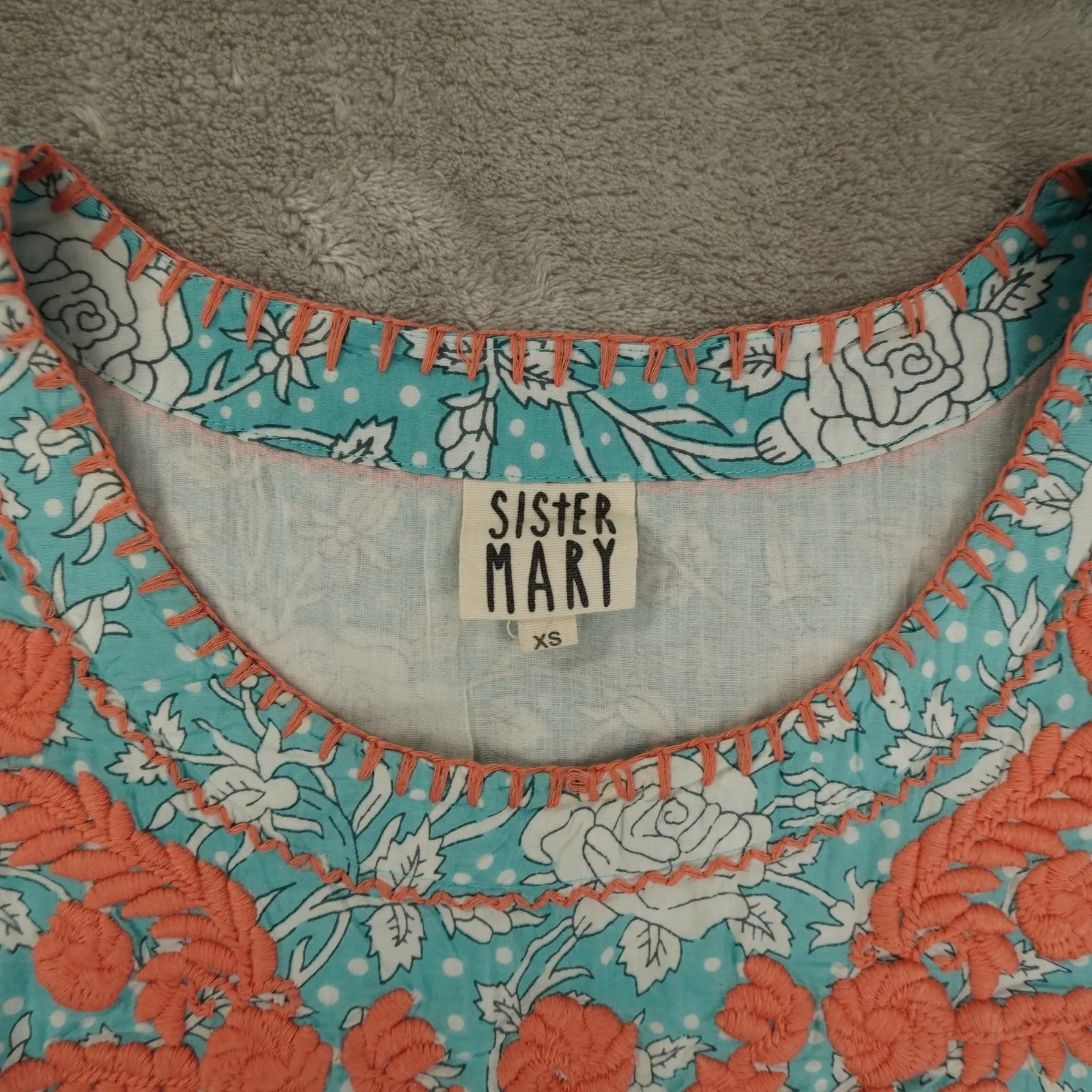 Sister Mary Veronica Dress Women's XS Blue Floral Embroidered Mini Boho - Image 2