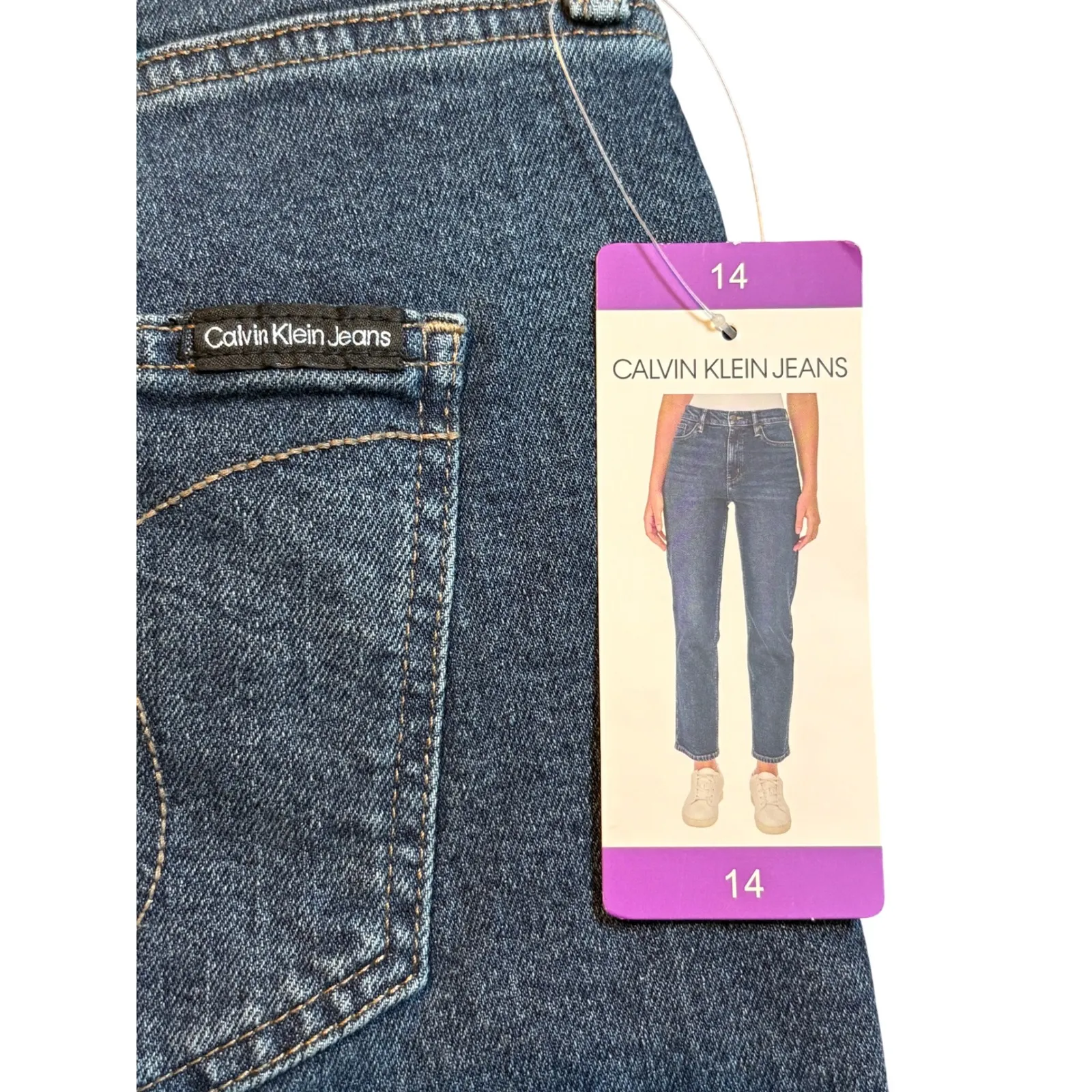 Calvin Klein Jeans Women Dark Blue Denim Straight Leg Pants Size 14 NWT - Image 10