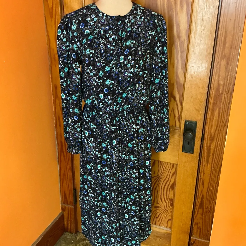 Vtg 80s Virgo Floral Knee Length Dress Black Size 14 - Image 8
