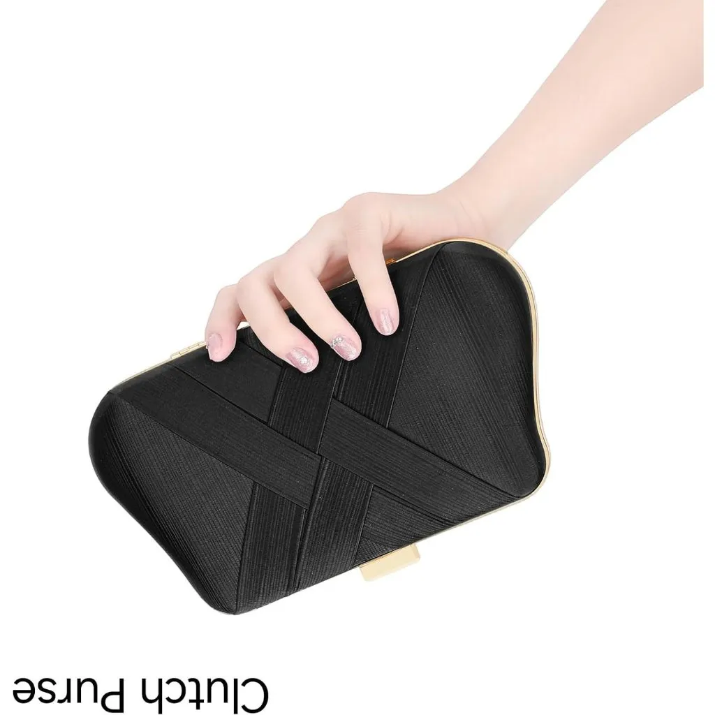 ⚡ Women's Silk Satin Fabric Clutch Crossbody Formal Party Wedding Black Bag - Image 5