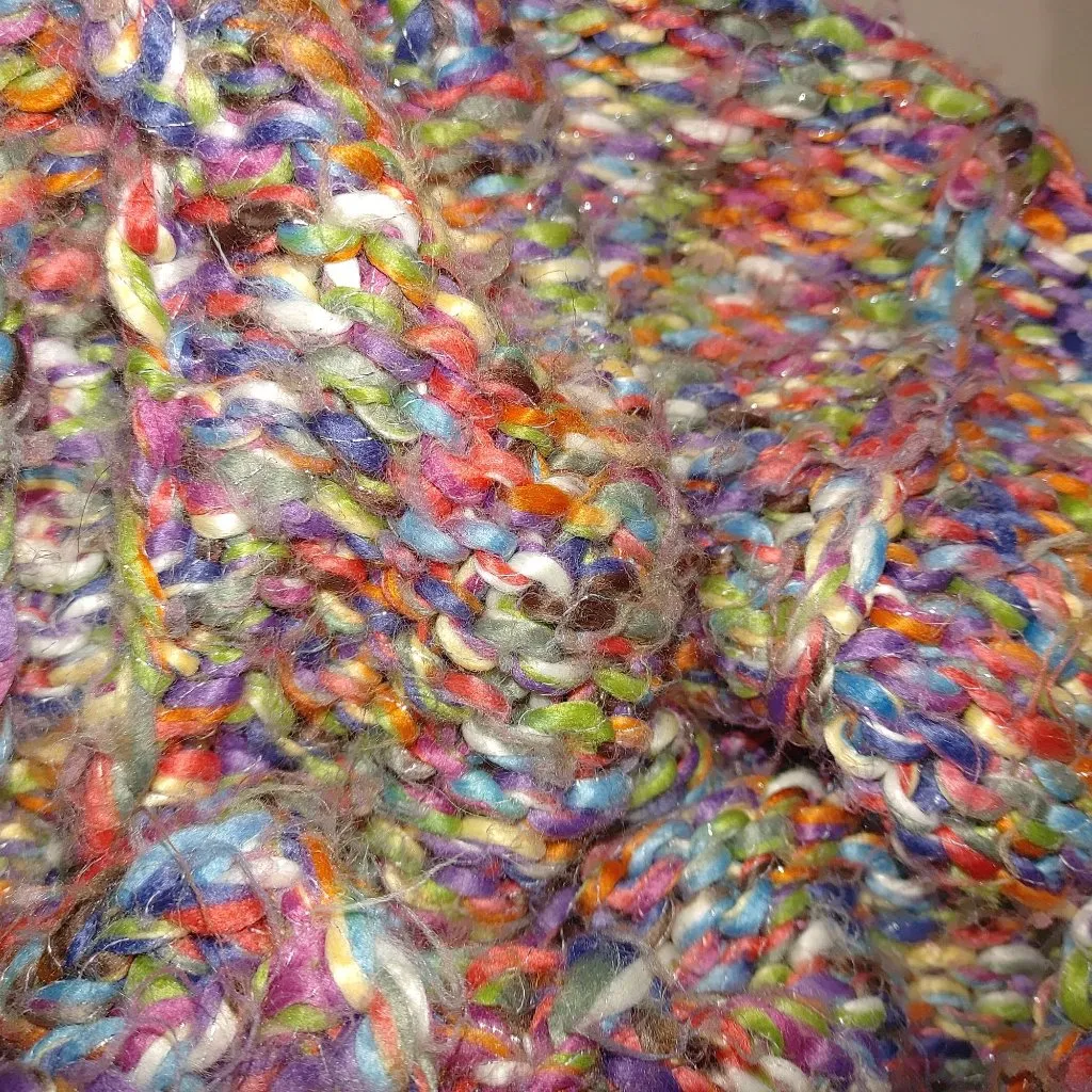 Cardigan Sweater XL Multicolor Oversize Cropped Chunky Knit Slouchy Large Button Blue - Image 9