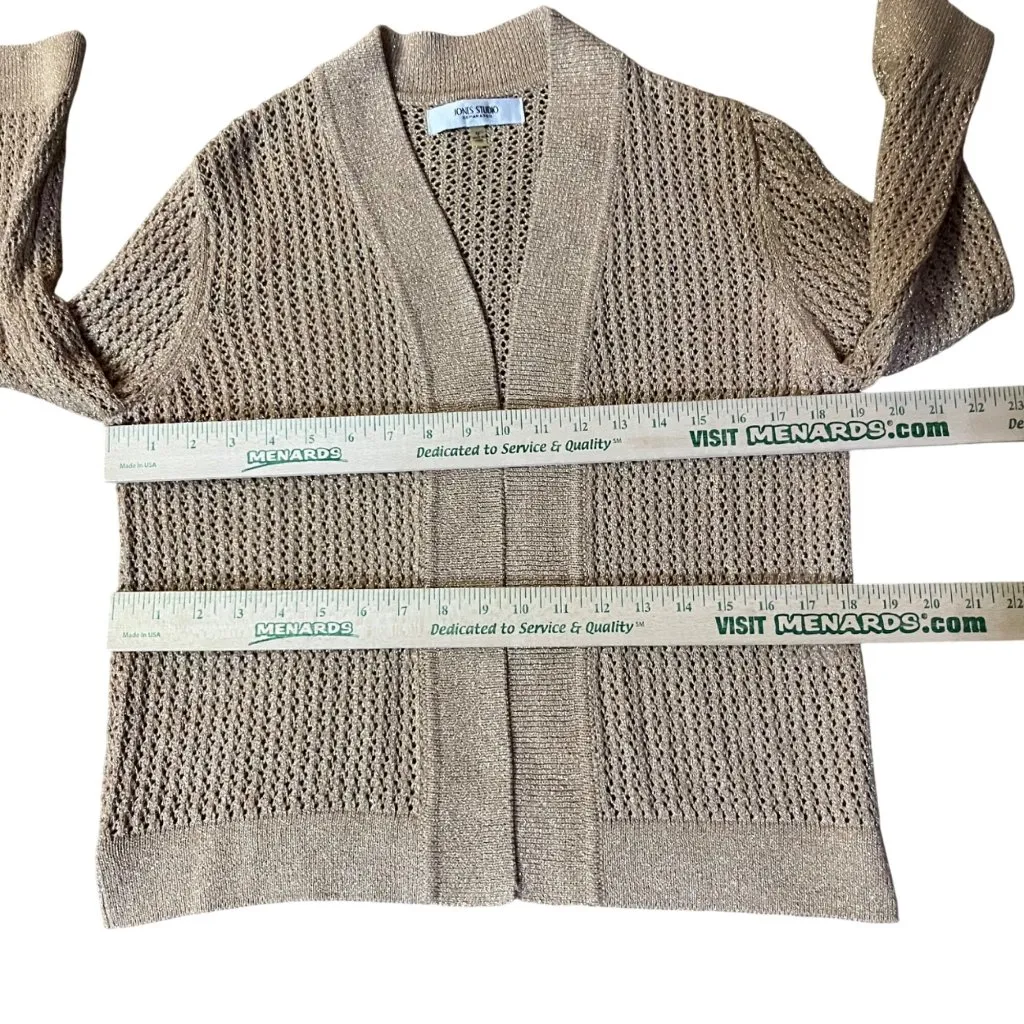 Jones Studio Gold Sparkle Open Front Cardigan Womens M Used New Years Eve - Image 11