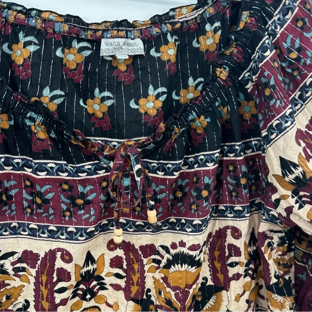 World Market Boho Ruffle Neck Blouse Size Small Medium - Image 3