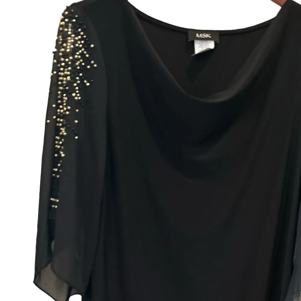 MSK cowl neck drapey flowy beaded‎ studded dress Black Size L - Image 3