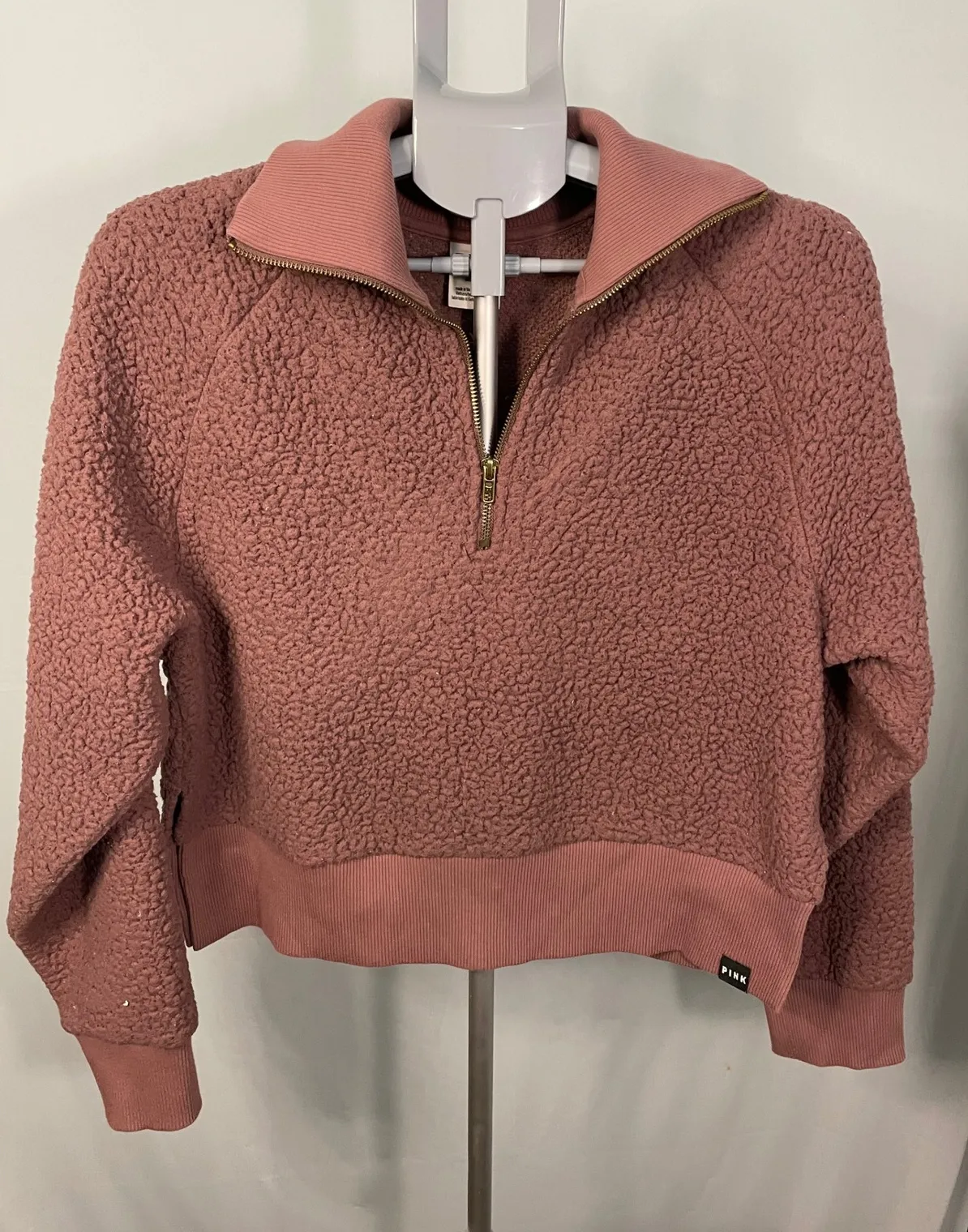 Victoria's Secret PINK Sherpa Fleece Quarter Zip Pullover Sweatshirt Cropped M Size M - Image 1