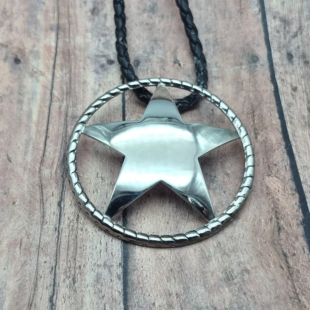 Western Texas Star Brooch Pin Pendant on a Black Faux Cord Collar Necklace 18" - Image 8